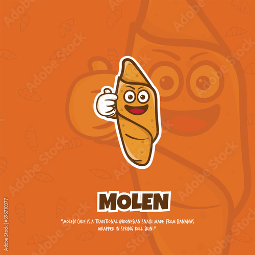 Mascot of molen that an indonesian street food with raising heart's finger for street food template photo
