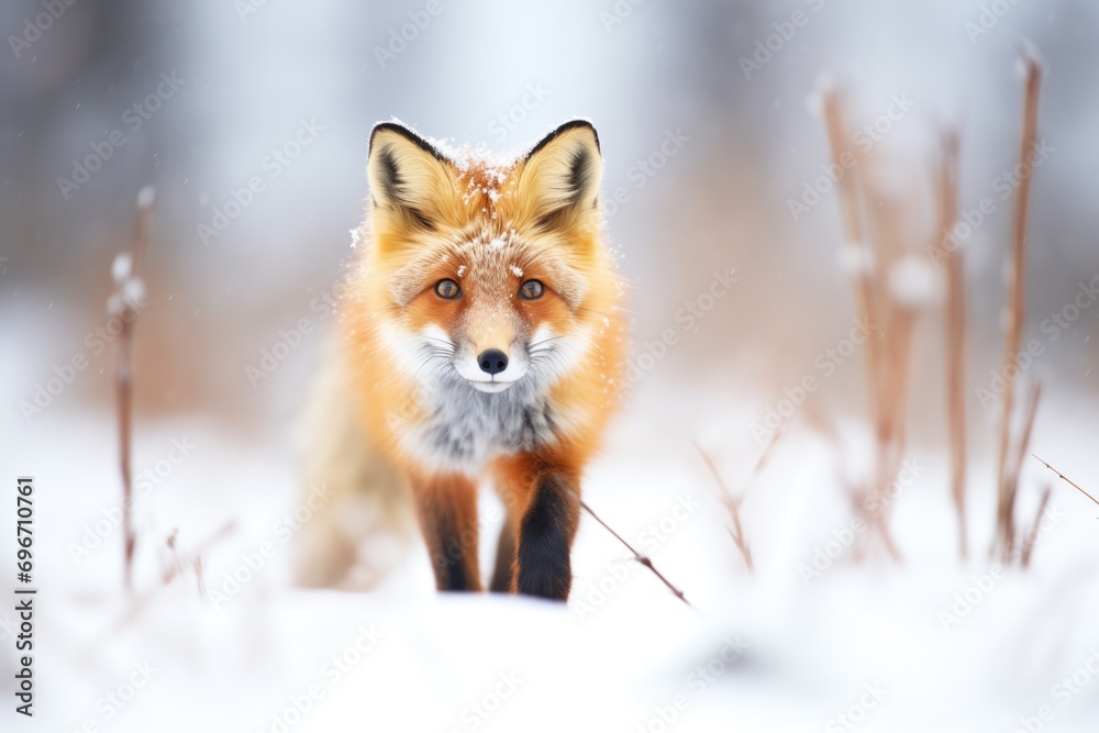 Fototapeta premium fox with vibrant orange coat stark against the snow