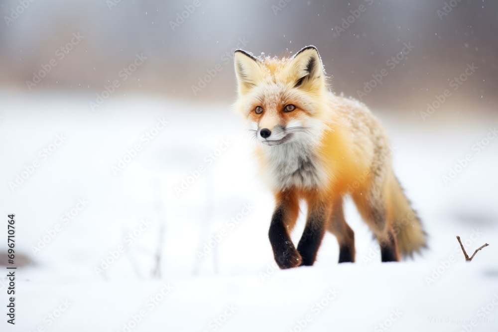 fox with vibrant orange coat stark against the snow