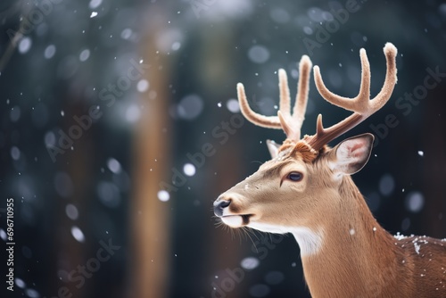 snowflakes settling on the fine fur of deer © studioworkstock