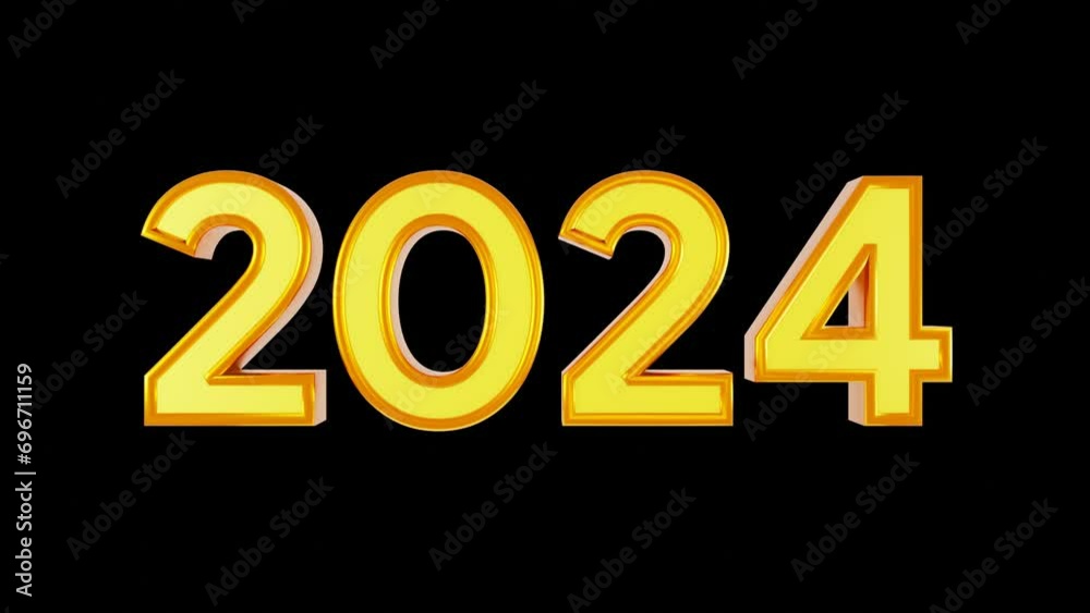 2024 3d text celebration illustration rendering holiday concept . Gold text happy new year 2024