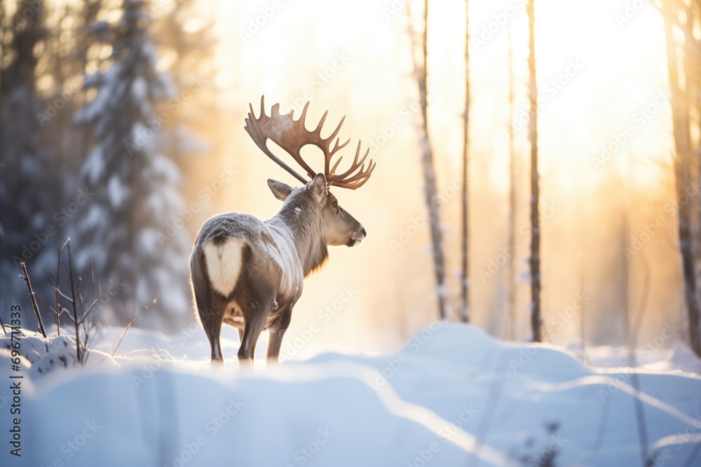 backlit moose with sun glinting off snow backlit moose with sun glinting off snow