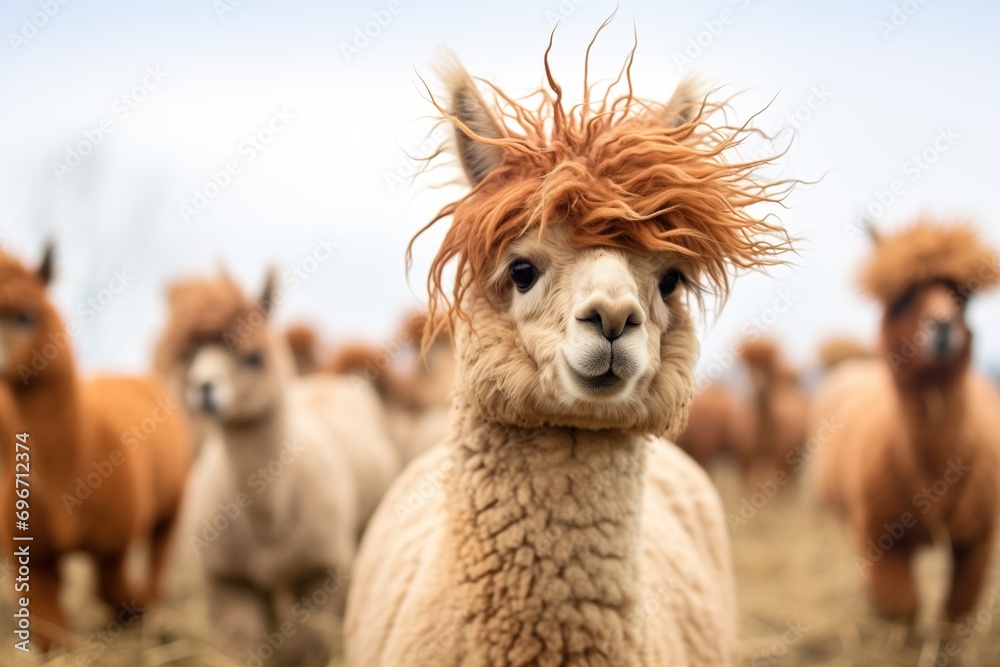 flock of alpacas in windy conditions flock of alpacas in windy conditions