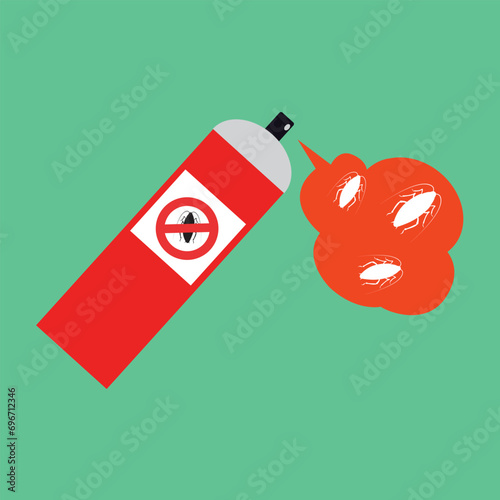 Spray insecticide on the cockroach. Pest control. Aerosol for the prevention of insect bites. Vector illustration