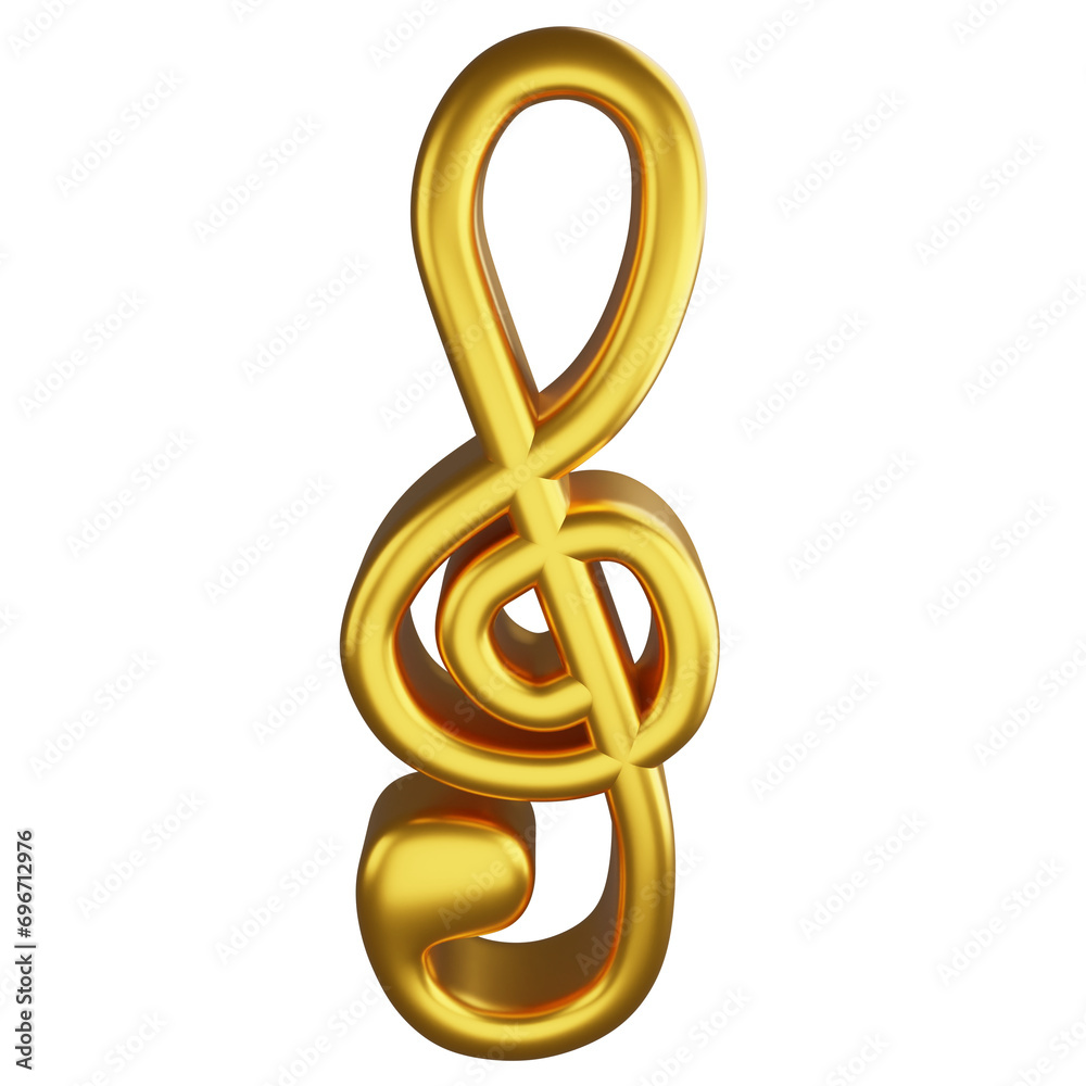 Treble clef or G clef note metallic gold clipart flat design icon isolated on transparent background, 3D render entertainment and music concept Treble clef or G clef note metallic gold clipart flat design icon isolated on transparent background, 3D render entertainment and music concept