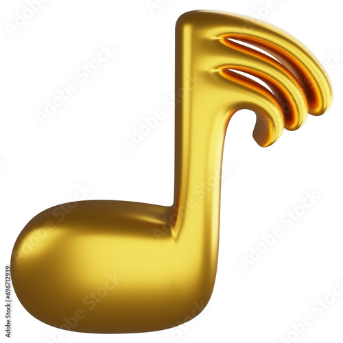 Demisemiquaver or thirty-second note metallic gold clipart flat design icon isolated on transparent background, 3D render entertainment and music concept photo
