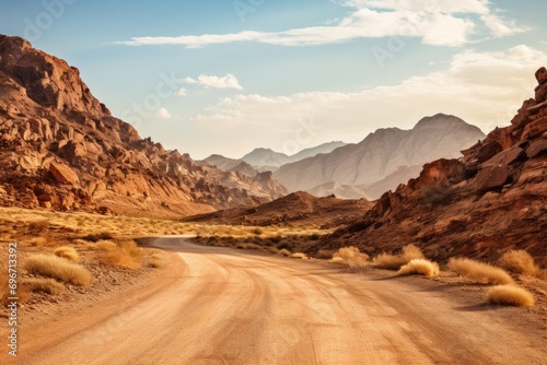 Road in the desert of Negev, Israel. Filtered image processed vintage effect, Adventure desert road explore vibe, AI Generated