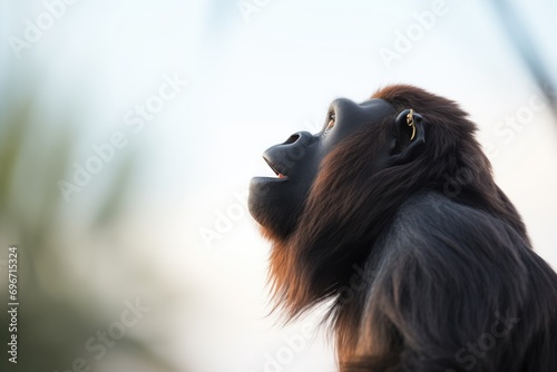 profile shot of howler monkey calling at dusk photo