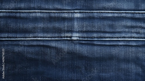 Top view, a retro-style blue denim texture featuring stitched seams.