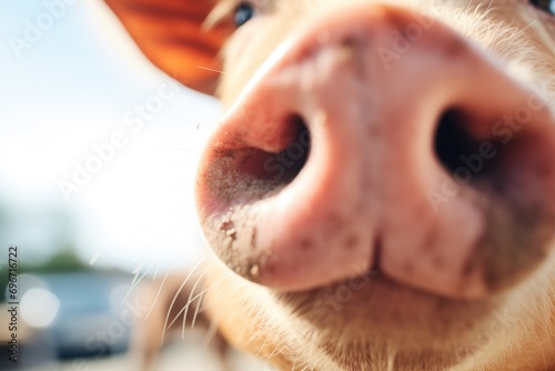close-up of pig snout in bright daylight