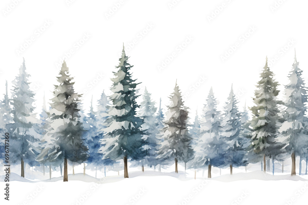 Frosty Pine Trees on Transparent Background.