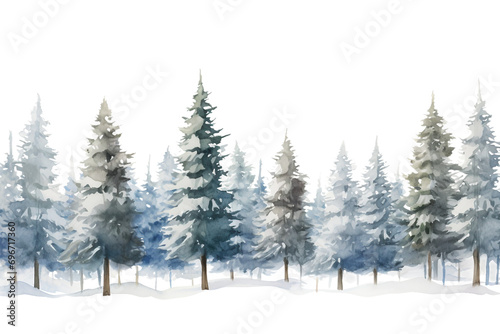 Frosty Pine Trees on Transparent Background.