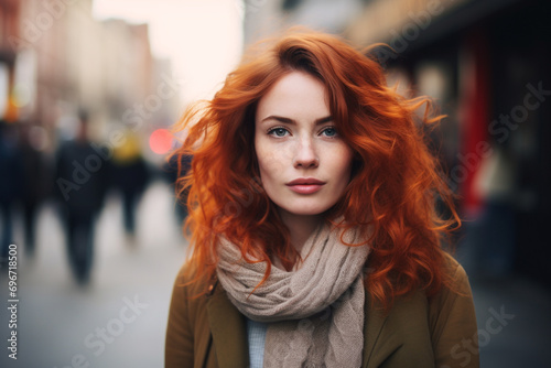 Fashion, leisure, make-up, hairstyle and lifestyle concept. Beautiful young woman outdoors urban street portrait. Gorgeous model looking at camera © Rytis