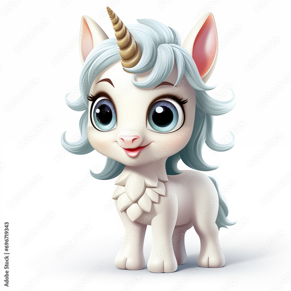 Cute young unicorn on white background.