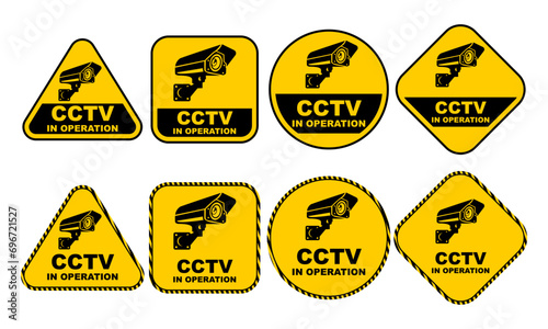 cctv video surveillance sign labels poster for home and building place set collection template design