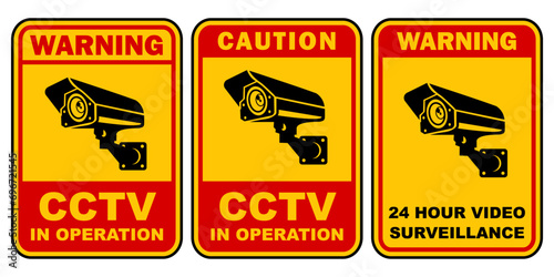 cctv video surveillance sign labels printable yellow poster for home and building place template design