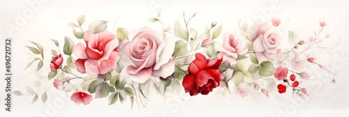 Floral arrangement - Painting with pink roses on a white background - Watercolor painting
