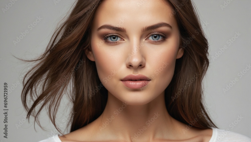 A beautiful young woman portrait with blue eyes, long hair, full lips, and flawless skin. Spa model girl for facial and hair treatment A beautiful young woman portrait with blue eyes, long hair, full lips, and flawless skin. Spa model girl for facial and hair treatment