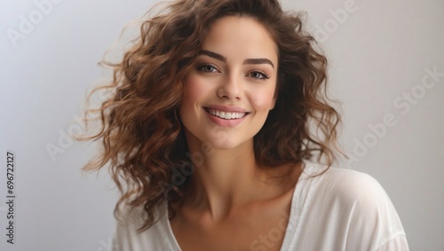 A beautiful young smiling woman portrait for skin care ads hair treatment products or cosmetologist 