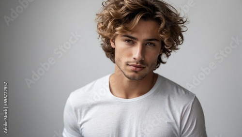 A handsome man wearing a white shirt on a white background