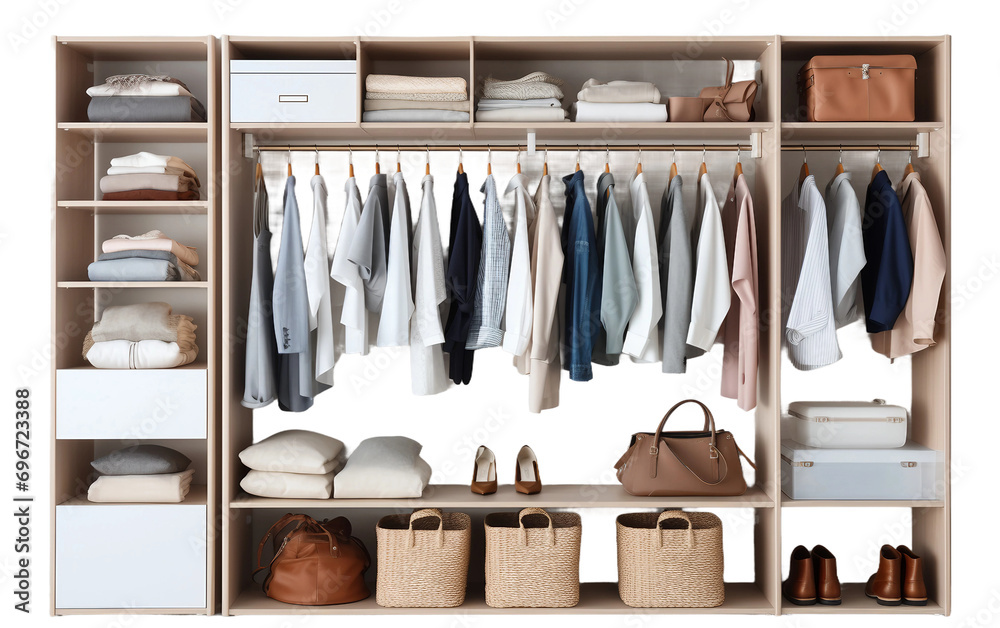 Clean and Orderly Wardrobe Display on Transparent Background.