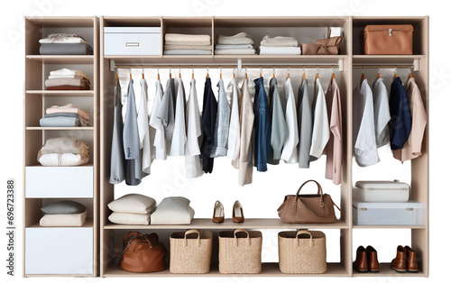Clean and Orderly Wardrobe Display on Transparent Background.