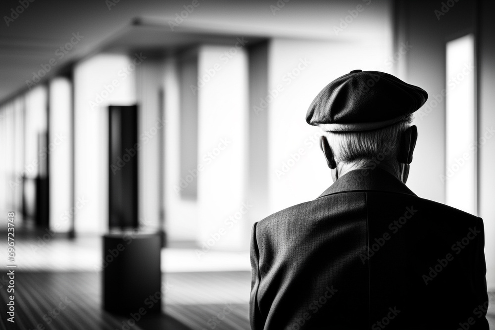 Elderly man, rear view. Old people loneliness concept