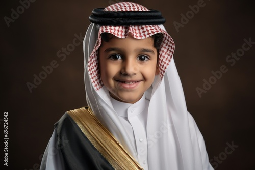 young arabic boy in traditional clothes  Arab Middle Eastern Saudi man in traditional formal thobe and Shemagh  AI Generated