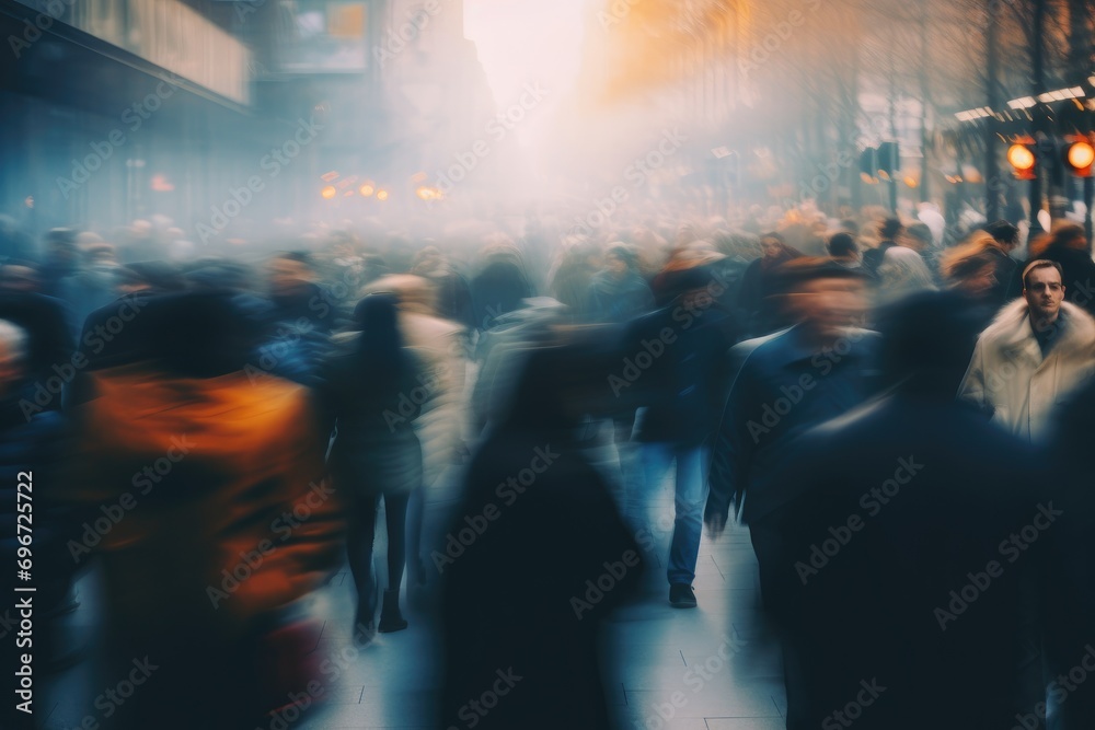 Blurred image of people walking in the city. Shallow depth of field, Blurred crowd of unrecognizable at the street, AI Generated