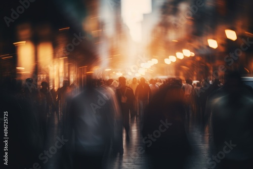 Crowd of people walking in Oxford street, London, UK, Blurred crowd of unrecognizable at the street, AI Generated photo