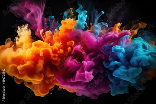 color smoke on black background, An explosion of colored smoke against a black background, 3D illustration, AI Generated