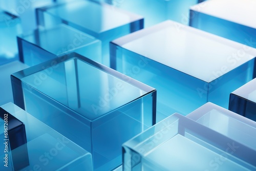 Abstract blue background with glass cubes. 3d rendering toned image, Architecture and construction glass material background, AI Generated photo