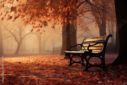 Autumn forest in fog. Beautiful nature scene with sunbeams  autumn in the park  AI Generated