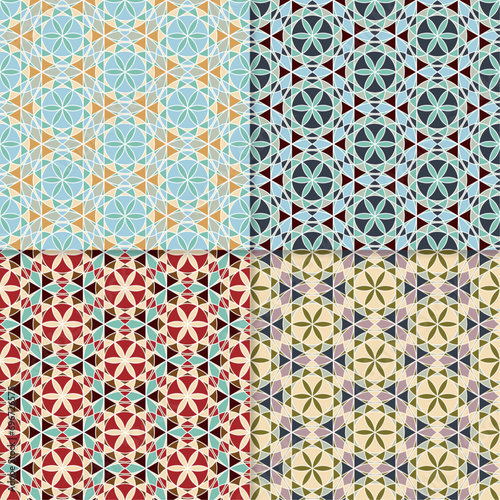 Four geometric seamless patterns. Can be used on textiles, wallpapers, surfaces, venue designs and as a background for cards and invitations