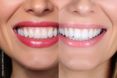 Woman smile before and after whitening teeth. Dental care concept  Beer tents and fairground rides on the Oktoberfest in Munich  AI Generated