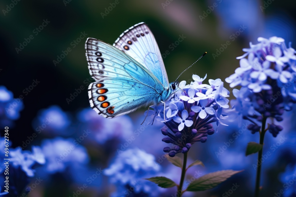 Butterfly on a flower. Blue butterfly on a flower, Beautiful butterfly perched on a blue flower, AI Generated Butterfly on a flower. Blue butterfly on a flower, Beautiful butterfly perched on a blue flower, AI Generated
