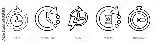 A set of 5 mix icons as time, refresh time, rapid