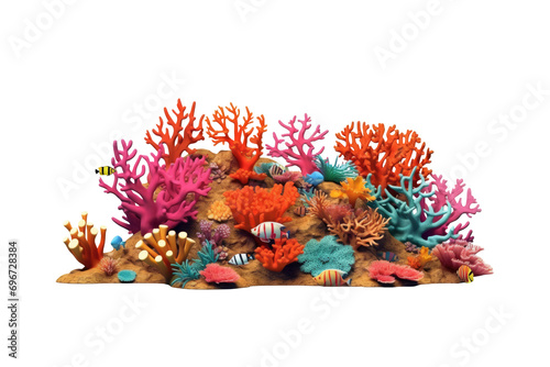 Beautiful coral reef isolated on transparent background. 