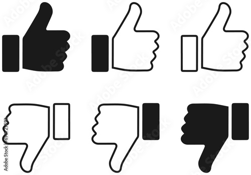 サムズアップとサムズダウンのアイコンセット 黒