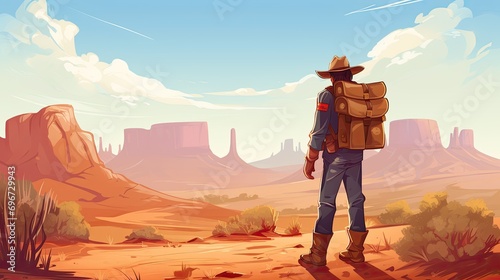 Wild West Desert landscape with a traveler