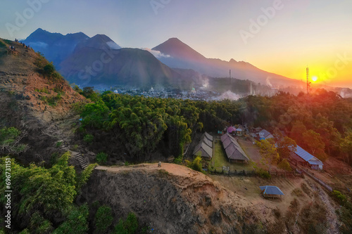 sunset in the Sembalun village lombok and Rinjani mountains