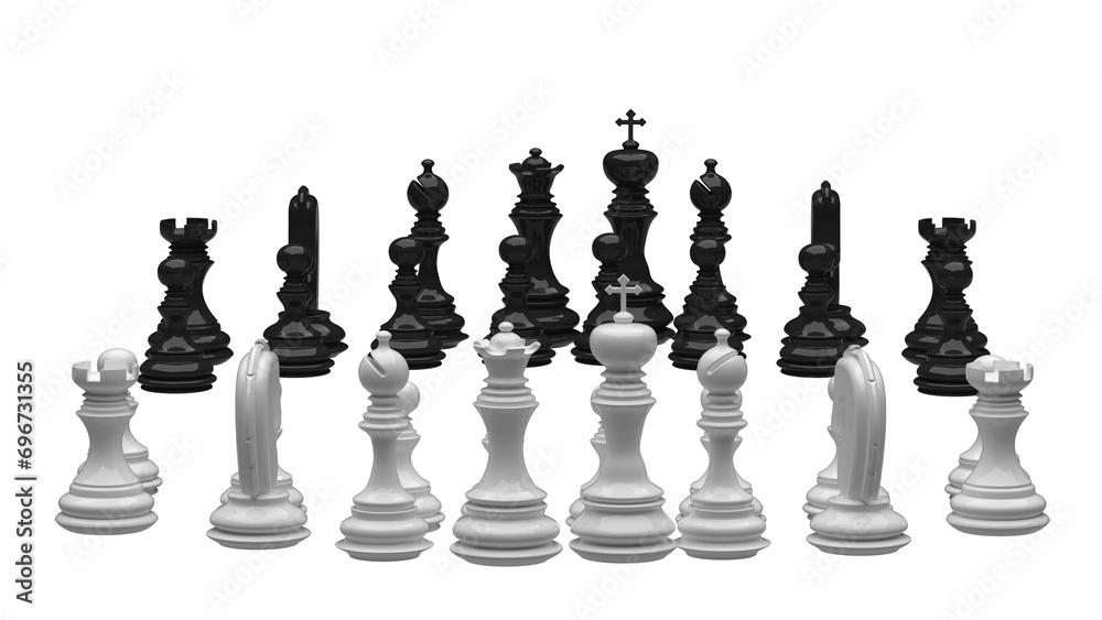 Chess pieces. Transparent background. 3D Rendering. Chess pieces. Transparent background. 3D Rendering.