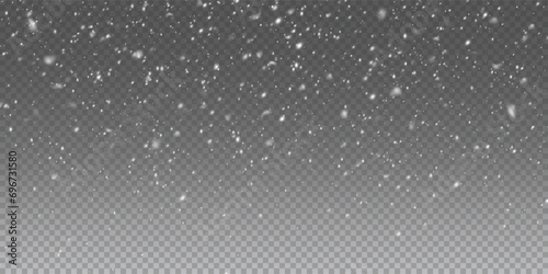Falling snowflakes in transparent beauty, delicate and small, isolated on a clear background. Snowflake elements, snowy backdrop. Vector illustration of intense snowfall, snowflakes. photo