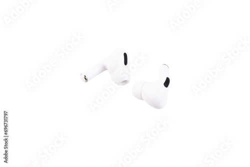 Wireless headphones white, right and left. Transparent background. PNG