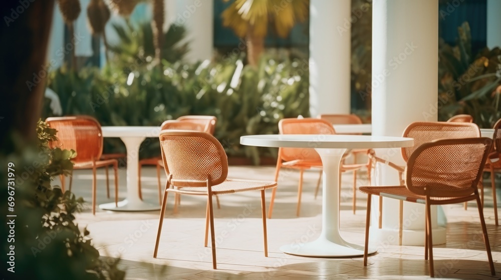 Group of chairs and tables in a room. Suitable for interior design concepts Group of chairs and tables in a room. Suitable for interior design concepts