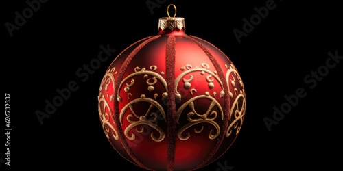 A stunning red and gold Christmas ornament beautifully displayed against a black background. Perfect for adding a touch of elegance to your holiday designs