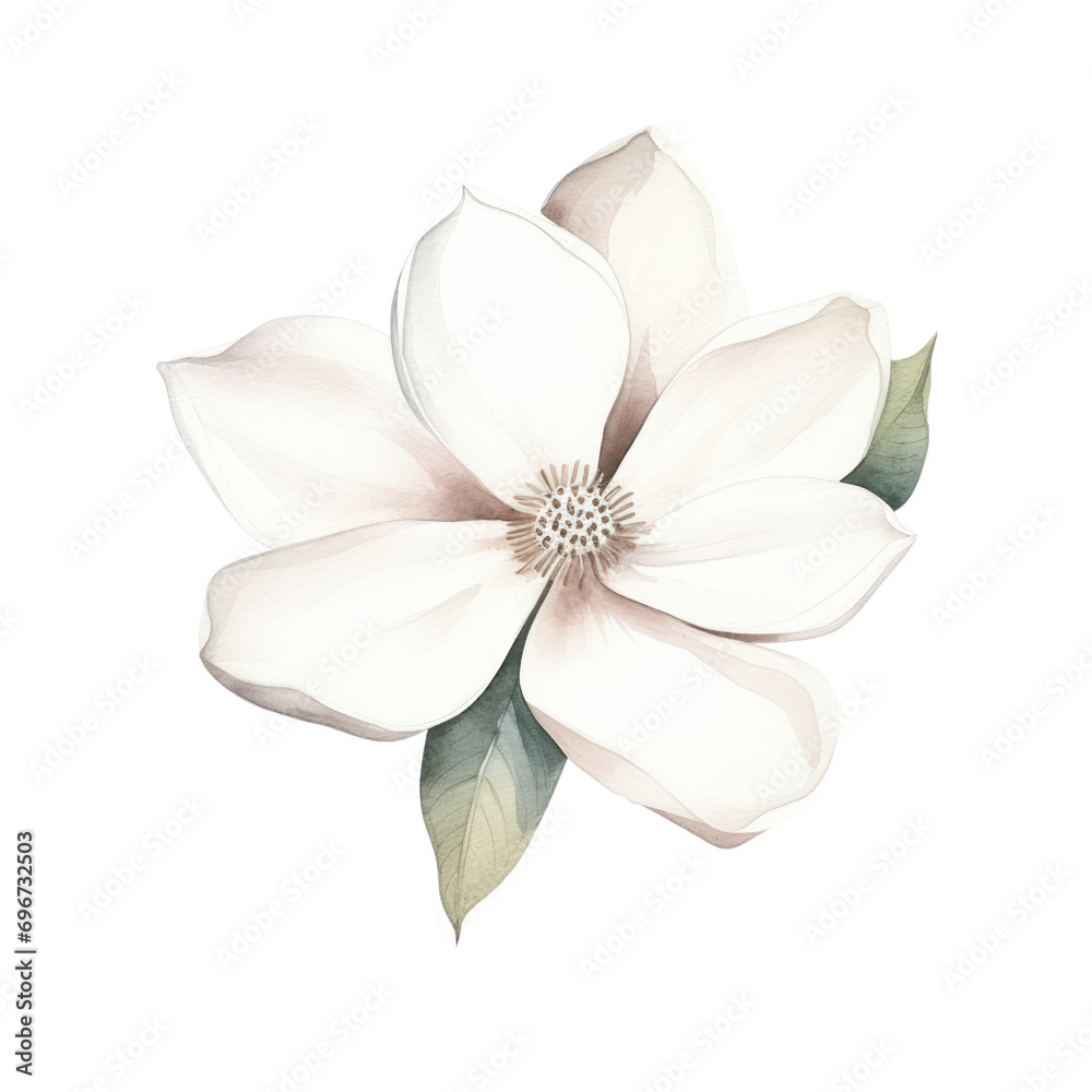 Obraz premium Watercolor illustration of a Magnolia flower branch isolated on background. PNG transparent background.