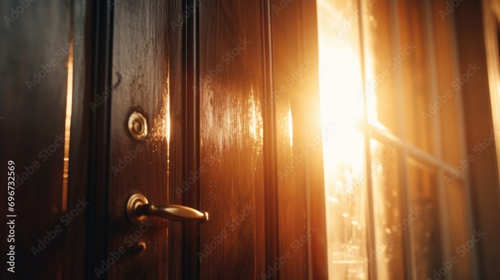 A detailed close-up shot of a door handle on a wooden door. This versatile image can be used to depict concepts such as security, entrance, home, or interior design A detailed close-up shot of a door handle on a wooden door. This versatile image can be used to depict concepts such as security, entrance, home, or interior design