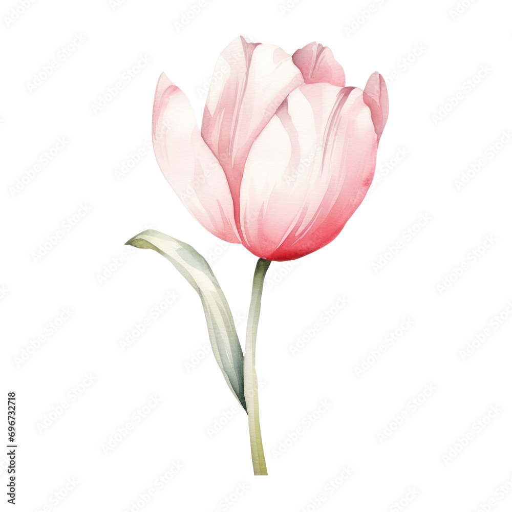 Fototapeta premium Watercolor illustration of a tulip flower isolated on background. PNG transparent background.