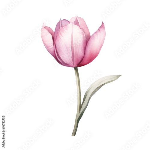 Watercolor illustration of a tulip flower isolated on background. PNG transparent background.